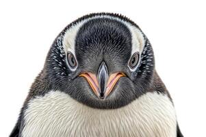 fechar-se pinguim retrato com distintivo olhos e penas dentro animais selvagens configuração foto