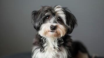 fechar-se retrato do uma fofa havanese cachorro com fofo Preto e branco pele foto