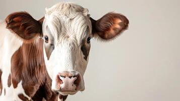 fechar-se vaca retrato com bovino elegância refletindo Fazenda gado e laticínios natureza foto