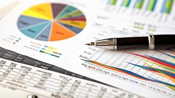 caneta em gráfico ou papel quadriculado. conceito de dados financeiros, de contas, de estatísticas e de negócios. foto