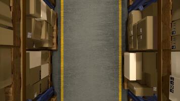 maciço armazenamento Centro armazenando atacado caixas com ordem rótulos, varejo produtos em metal prateleiras. armazém gerenciando embarques com comércio importar exportação sistema. foto