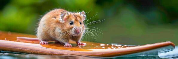 alegre hamster alegremente surfar em uma borda irradiando positividade e adorável charme foto