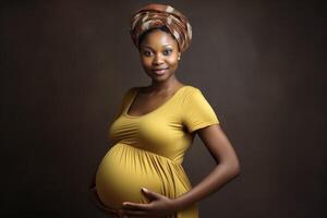 uma muito grávida jovem mulher dentro alegre expectativa do dela criança. ai generativo foto