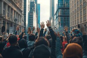 multidão do pessoas protestando em a cidade ruas foto