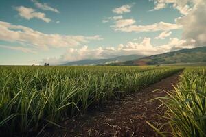 expansivo cana de açúcar Campos dentro a agrícola terra foto
