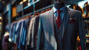 masculino terno e gravata dentro uma loja. raso profundidade do campo. foto