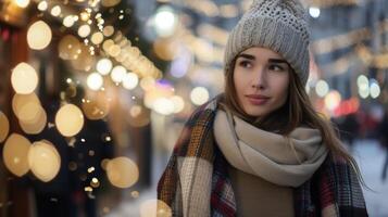 fundo explorando uma europeu cidade durante a feriado estação empacotado acima e à moda contra a frio foto