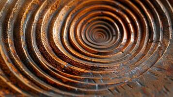 uma cerâmico prato com uma impressionante espiral padronizar alcançado através a técnica do superfície escultura. foto