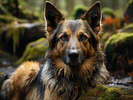 ai gerado pastor cachorro em uma borrado outono fundo generativo ai foto