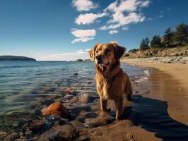 ai gerado dourado retriever em a de praia cachorro generativo ai foto