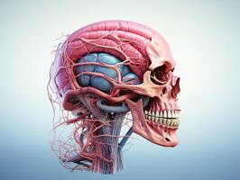 ai gerado humano crânio com cérebros e circulatório sistema generativo ai foto