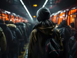 ai gerado fluxo do pessoas dentro a metrô generativo ai foto