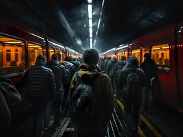 ai gerado fluxo do pessoas dentro a metrô generativo ai foto