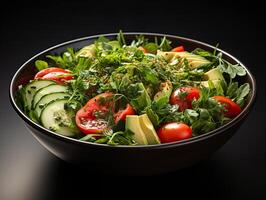 ai gerado vegetal salada em uma Sombrio fundo generativo ai foto