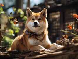 ai gerado cachorro procriar Shiba inu em uma borrado fundo generativo ai foto