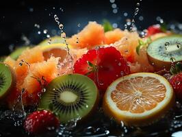 ai gerado refrescante respingo do fruta e citrino generativo ai foto