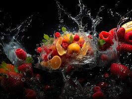 ai gerado refrescante respingo do fruta e citrino generativo ai foto