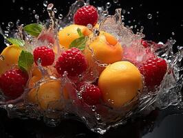 ai gerado refrescante respingo do fruta e citrino generativo ai foto