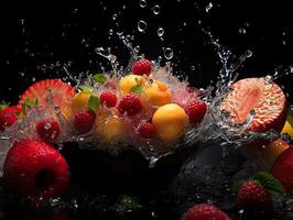 ai gerado refrescante respingo do fruta e citrino generativo ai foto