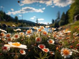 ai gerado Primavera flores em borrado fundo generativo ai foto