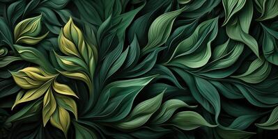 ai gerado abstrato orgânico Sombrio verde acenando folhas textura generativo ai foto