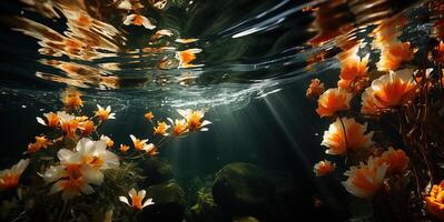 ai gerado lindo flores debaixo a água generativo ai foto