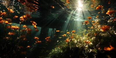 ai gerado lindo flores debaixo a água generativo ai generativo ai foto