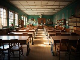 ai gerado esvaziar escola Sala de aula interior generativo ai foto