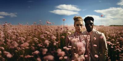 ai gerado casal dentro amor em flor Prado generativo ai foto