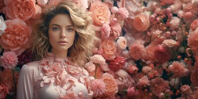 ai gerado fechar-se retrato do uma menina dentro flores generativo ai foto