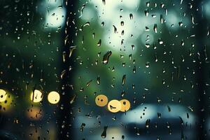 ai gerado janela com pingos de chuva generativo ai foto