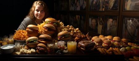 ai gerado gordo mulher e velozes Comida generativo ai foto