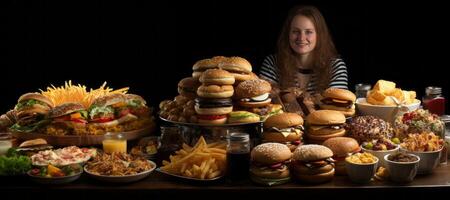 ai gerado gordo mulher e velozes Comida generativo ai foto