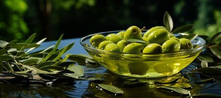 ai gerado verde azeitonas em uma borrado fundo generativo ai foto