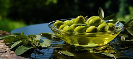 ai gerado verde azeitonas em uma borrado fundo generativo ai foto