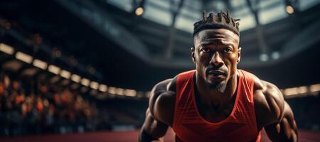 ai gerado africano americano homem corrida às a estádio generativo ai foto