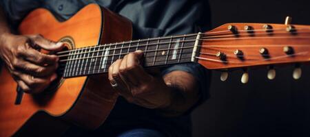 ai gerado homem jogando guitarra fechar-se generativo ai foto