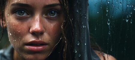 ai gerado retrato do uma menina dentro a chuva fechar-se generativo ai foto