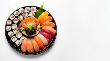 ai gerado sortido Sushi em branco fundo generativo ai foto