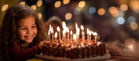 ai gerado meninas criança sopro Fora aniversário velas generativo ai foto