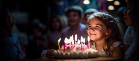 ai gerado meninas criança sopro Fora aniversário velas generativo ai foto