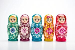 ai gerado multicolorido matryoshka boneca em uma branco fundo generativo ai foto