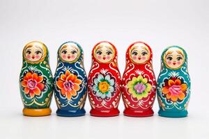 ai gerado multicolorido matryoshka boneca em uma branco fundo generativo ai foto