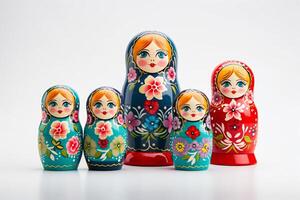 ai gerado multicolorido matryoshka boneca em uma branco fundo generativo ai foto