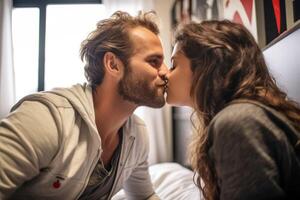 ai gerado casal dentro amor se beijando, expressão do amor generativo ai foto