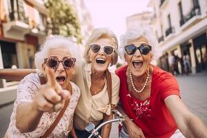 ai gerado alegre idosos mulheres levando selfie generativo ai foto