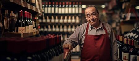 ai gerado licor loja comerciante mostra uma garrafa do vinho generativo ai foto