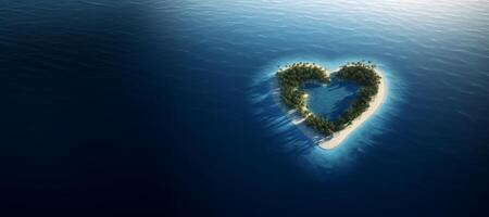 ai gerado coração em forma ilha dentro a aberto oceano generativo ai foto