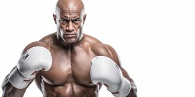 ai gerado homem dentro boxe luvas em branco fundo generativo ai foto