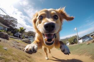 ai gerado face do uma gato corrida baixa a rua fechar-se generativo ai foto